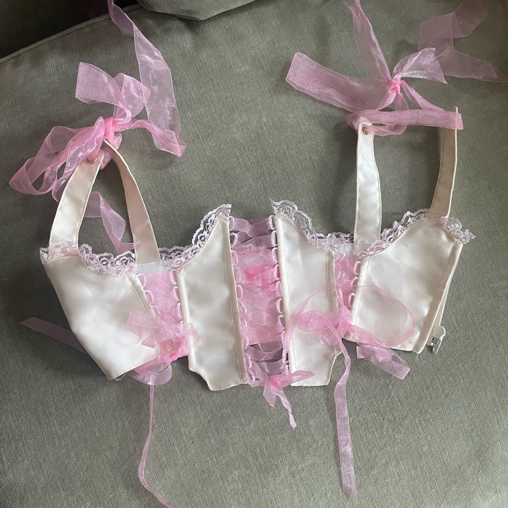 Sugar Thrillz Underbust pink ribbon adjustable corset